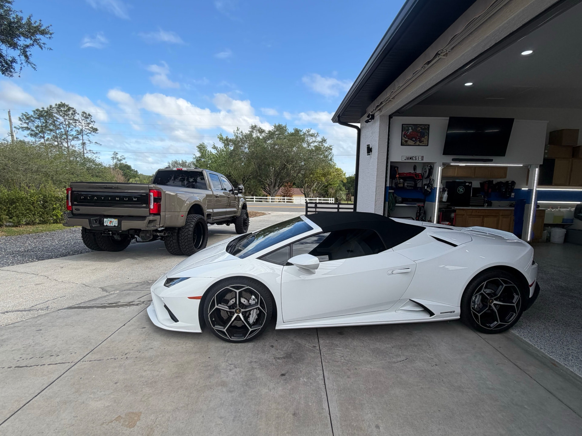 White Lamborghini Huracan Spyder side profile with a mirror-gloss ceramic coated finish
